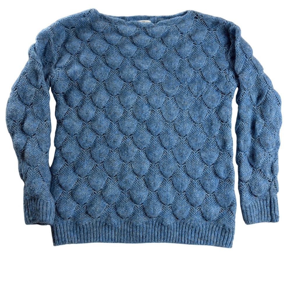 La Maille FRNCH Blue Fuzzy Textured Scallop Knit Sweater M/L Oversized